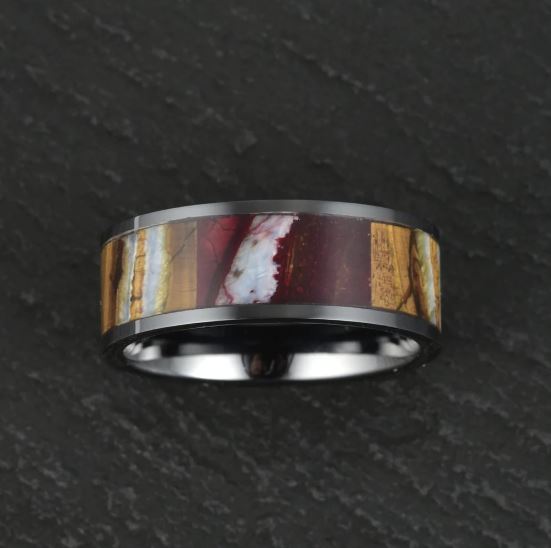 Black Ceramic Mammoth Fossil Men's Wedding Band 8MM - PRISTINE RINGS