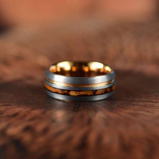 Whiskey Barrel Brushed Tungsten Men's Wedding Band 8MM - PRISTINE RINGS