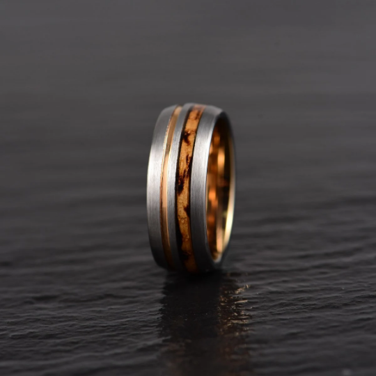 Whiskey Barrel Brushed Tungsten Men's Wedding Band 8MM - PRISTINE RINGS