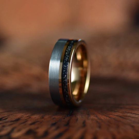 Two Tone Rose Tungsten Meteorite Men's Wedding Band 8MM