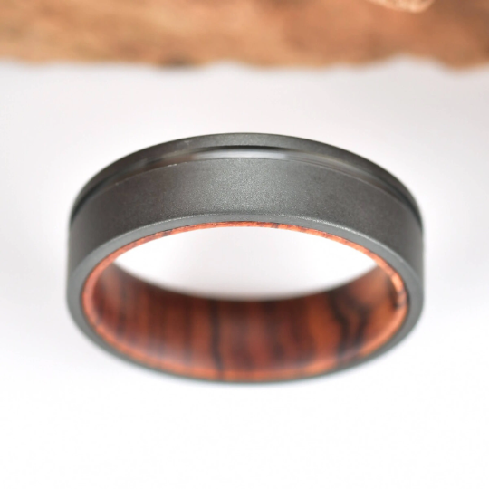 Titanium Iron Wood Men's Wedding Band 8MM