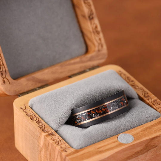 Dinosaur Bone and Meteorite Tungsten Men's Wedding Band 8MM - PRISTINE RINGS