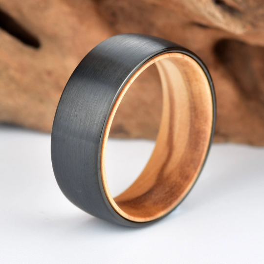 Olive Wood Tungsten Men's Wedding Band 8MM - PRISTINE RINGS