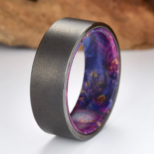 Box Elder Wood Gun Metal Grey Tungsten Men's Wedding Band 8MM - PRISTINE RINGS