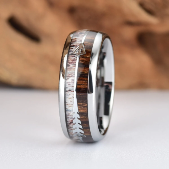 Tungsten Koa Wood Antler Men's Wedding Band 8MM - PRISTINE RINGS