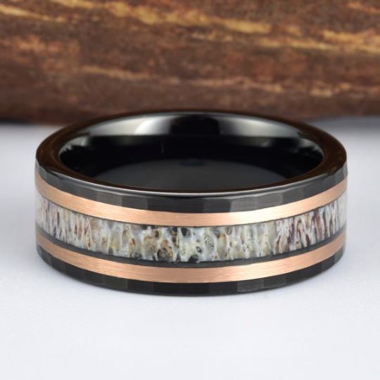 Tungsten Antler Rose Inlay Men's Wedding Band 8MM