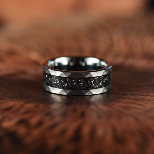 Grey Hammered Tungsten  Meteorite Men's Wedding Band 8MM - PRISTINE RINGS