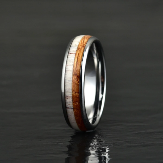 Tungsten Antler Whiskey Barrel Wood Men's Wedding Band 6MM - PRISTINE RINGS
