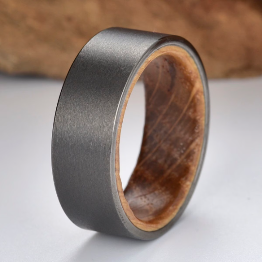 Gun Metal Grey Tungsten Bourbon Whiskey Barrel Men's Wedding Band 8MM - PRISTINE RINGS