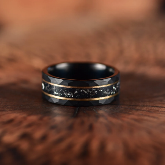 Black Hammered Tungsten Meteorite Men's Wedding Band 8MM