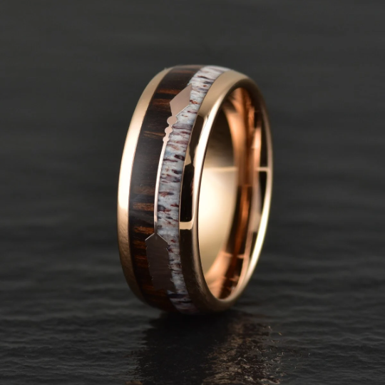 Tungsten Koa Wood Antler Men's Wedding Band 8MM - PRISTINE RINGS
