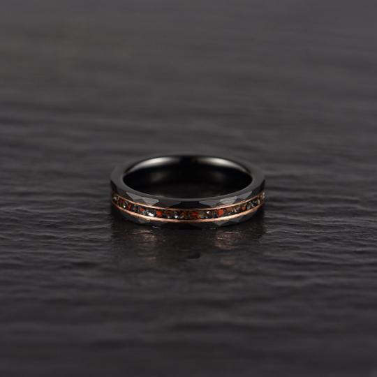 Black Hammered Tungsten Dinosaur Bone and Meteorite Women's Wedding Band 4MM - PRISTINE RINGS