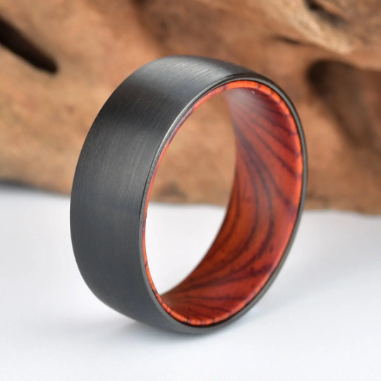 Cocobolo Wood Tungsten Men's Wedding Band 8MM - PRISTINE RINGS