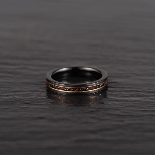 Dinosaur Bone and Meteorite Tungsten Women's Wedding Band 4MM - PRISTINE RINGS