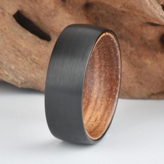 Zebra Wood Tungsten Men's Wedding Band 8MM - PRISTINE RINGS
