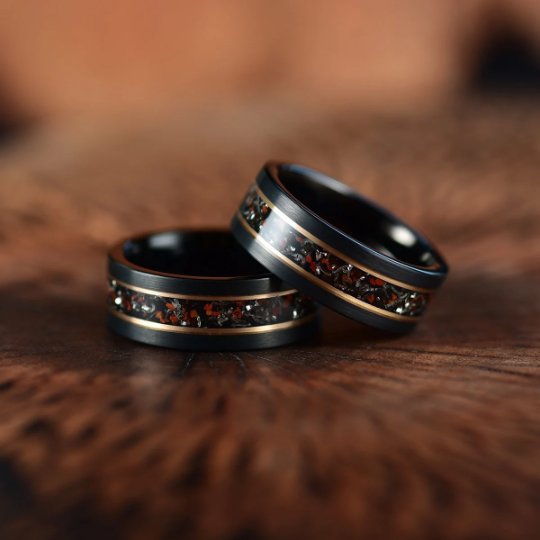Dinosaur Bone and Meteorite Tungsten Men's Wedding Band 8MM - PRISTINE RINGS