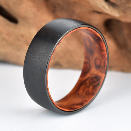 Rose Wood Burl Tungsten Men's Wedding Band 8MM - PRISTINE RINGS