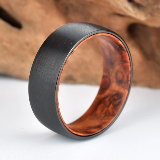 Rose Wood Burl Tungsten Men's Wedding Band 8MM