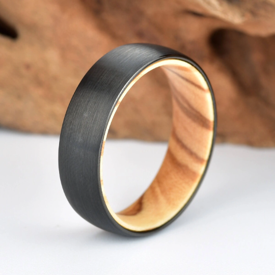 Olive Wood Tungsten Men's Wedding Band 6MM