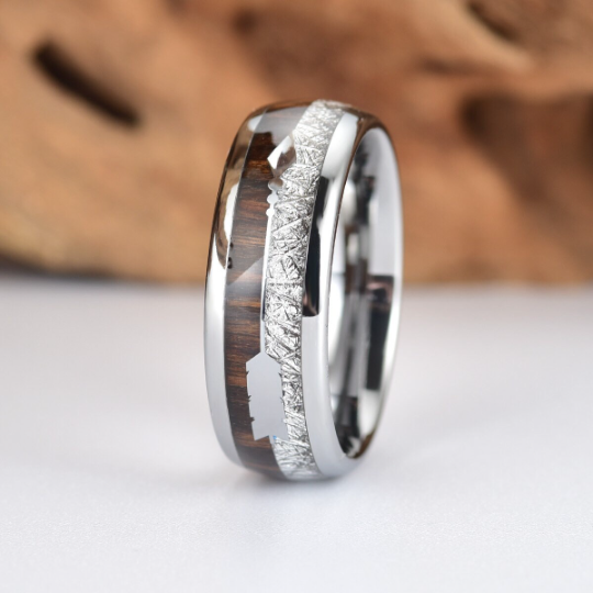 Tungsten Koa Wood Men's Wedding Band 8MM - PRISTINE RINGS