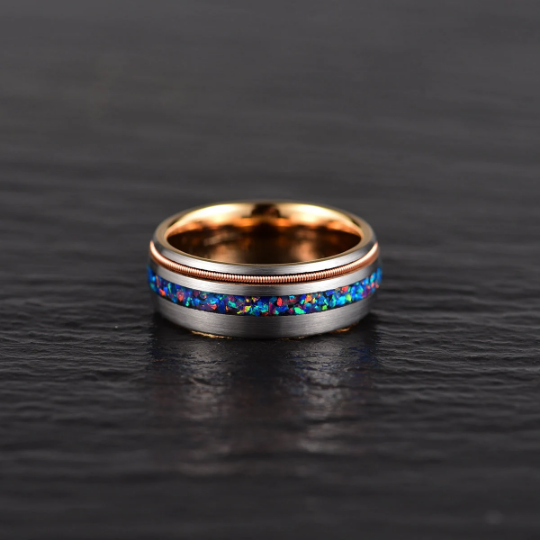 Crushed Opal Rose Tungsten Men's Wedding Band 8MM - PRISTINE RINGS