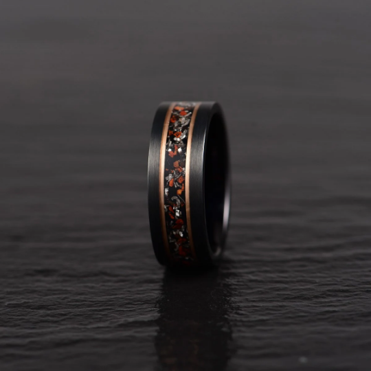 Dinosaur Bone and Meteorite Tungsten Men's Wedding Band 8MM - PRISTINE RINGS