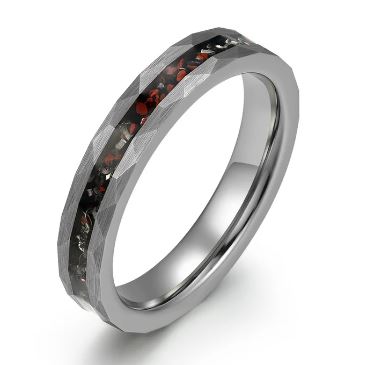 Grey Hammered Tungsten Dinosaur Bone and Meteorite Women's Wedding Band 4MM - PRISTINE RINGS