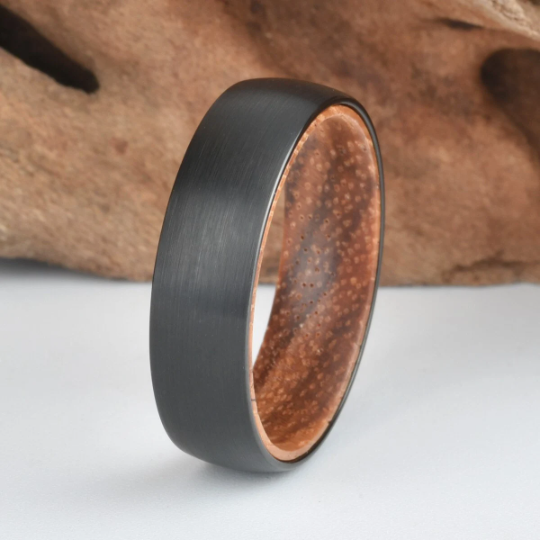 Zebra Wood Tungsten Men's Wedding Band 6MM