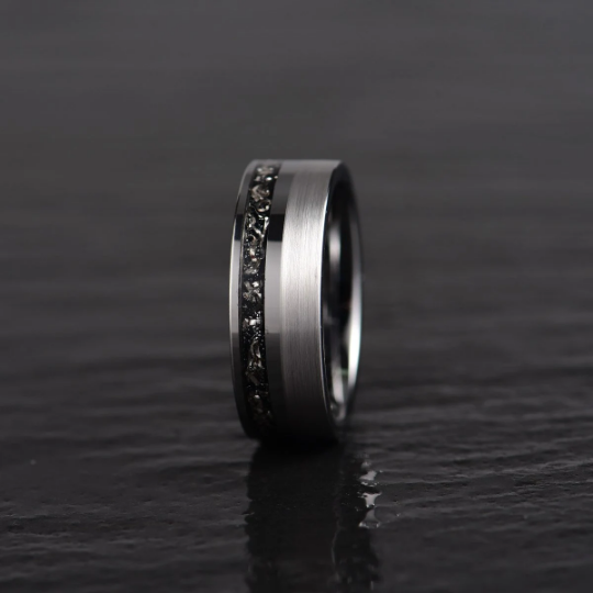 Two Tone Black Tungsten Meteorite Men's Wedding Band 8MM - PRISTINE RINGS