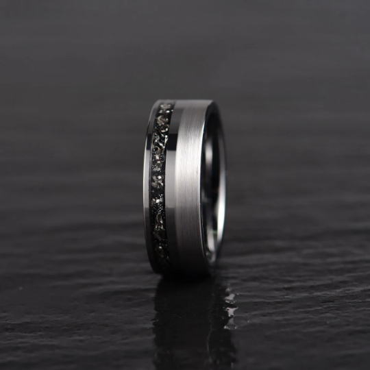 Two Tone Black Tungsten Meteorite Men's Wedding Band 8MM