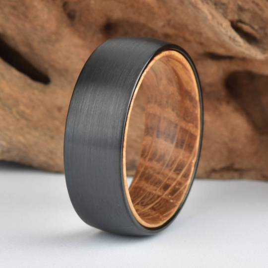 Black Tungsten Whiskey Barrel Men's Wedding Band 8MM - PRISTINE RINGS
