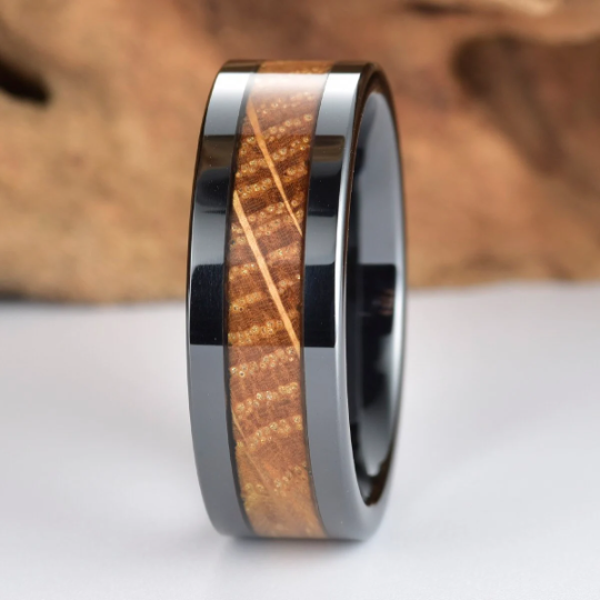 Tungsten Whiskey Barrel Wood Men's Wedding Band 8MM - PRISTINE RINGS