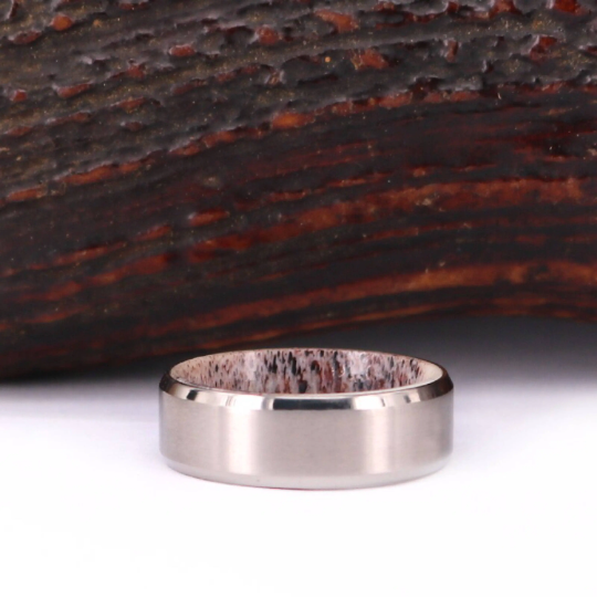 Men's Wedding Band Titanium Antler Comfort Fit 8MM - PRISTINE RINGS