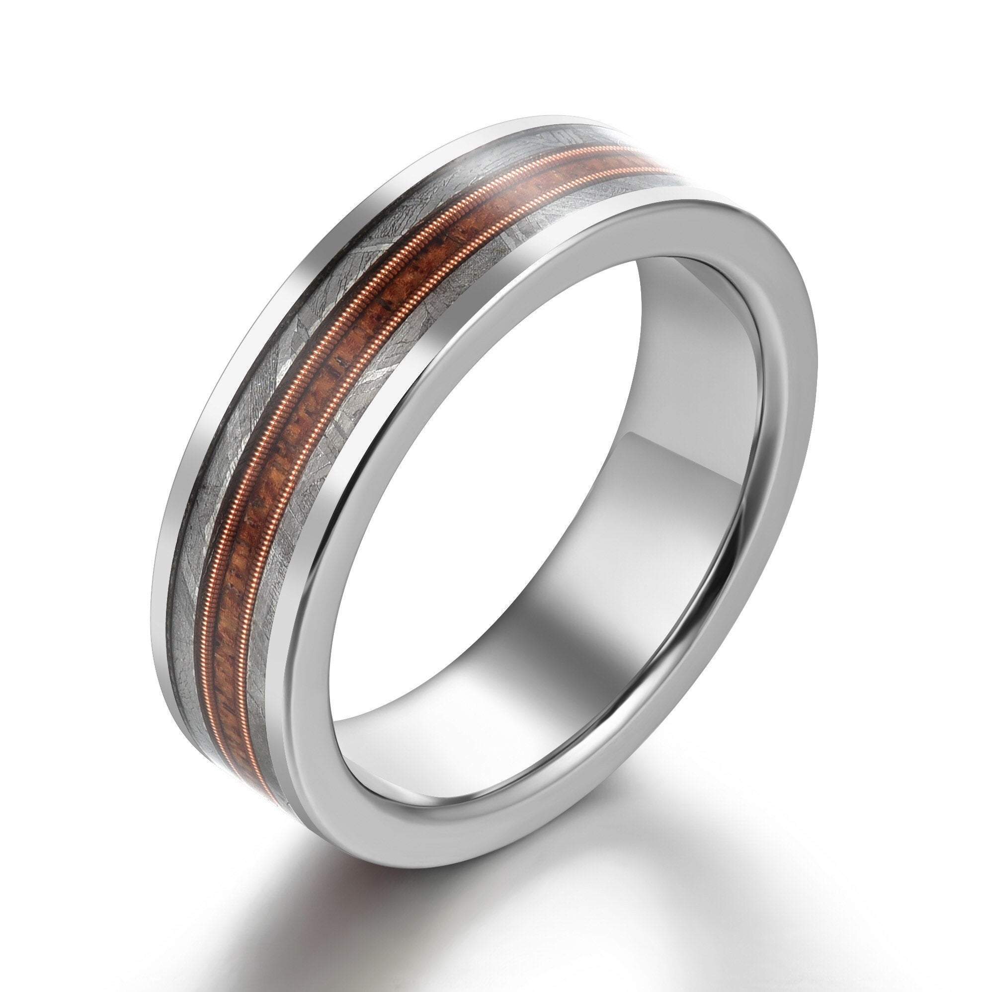 Tungsten Meteorite Whiskey Barrell Guitar String Women's Wedding Band 4MM