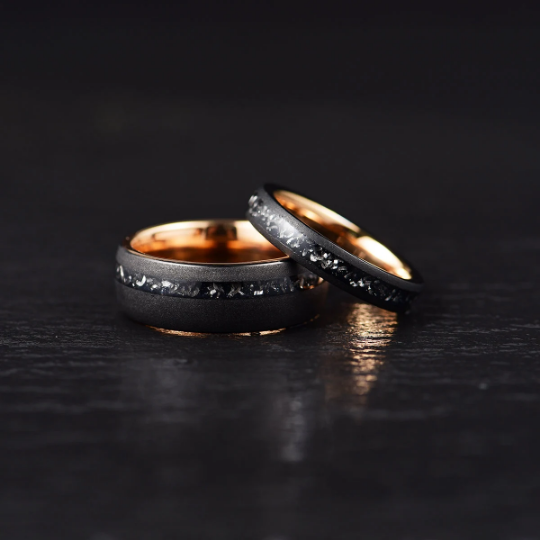 Rose Tungsten Crushed Meteorite Women's Wedding Band 4MM - PRISTINE RINGS
