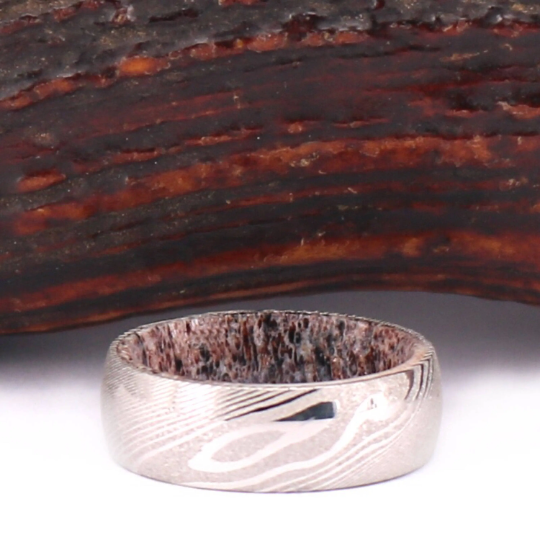 Damascus Antler Men's Wedding Band 8MM - PRISTINE RINGS