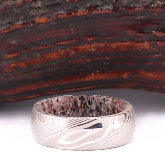 Damascus Antler Men's Wedding Band 8MM