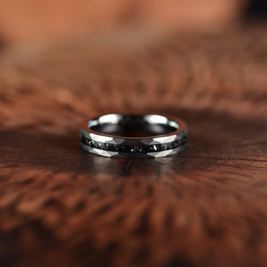 Grey Hammered Tungsten Meteorite Women's Wedding Band 4MM - PRISTINE RINGS