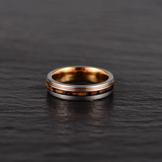Whiskey Barrel Brushed Tungsten Women's Wedding Band 4MM - PRISTINE RINGS