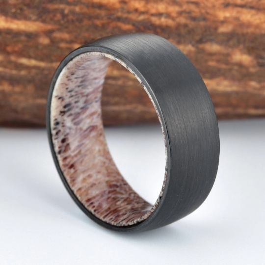 Antler Inlay Tungsten Men's Wedding Band 8MM - PRISTINE RINGS