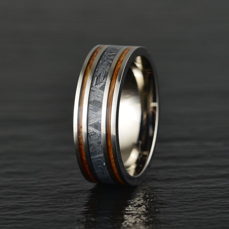 Meteorite Koa Wood Guitar String Men's Wedding Band 8MM - PRISTINE RINGS