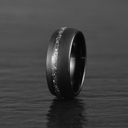 Sandblasted Black Tungsten Crushed Meteorite Men's Wedding Band 8MM - PRISTINE RINGS