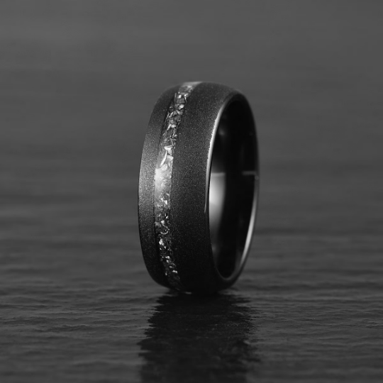 Sandblasted Black Tungsten Crushed Meteorite Men's Wedding Band 8MM