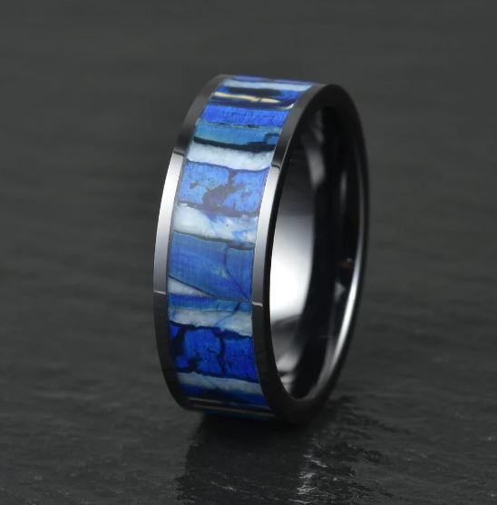 Black Ceramic Mammoth Fossil Men's Wedding Band 8MM - PRISTINE RINGS