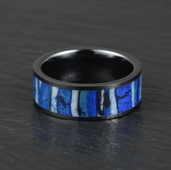 Black Ceramic Mammoth Fossil Men's Wedding Band 8MM - PRISTINE RINGS