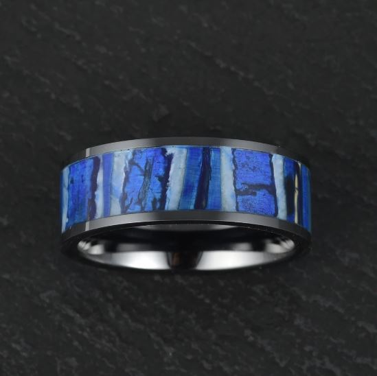 Black Ceramic Mammoth Fossil Men's Wedding Band 8MM - PRISTINE RINGS