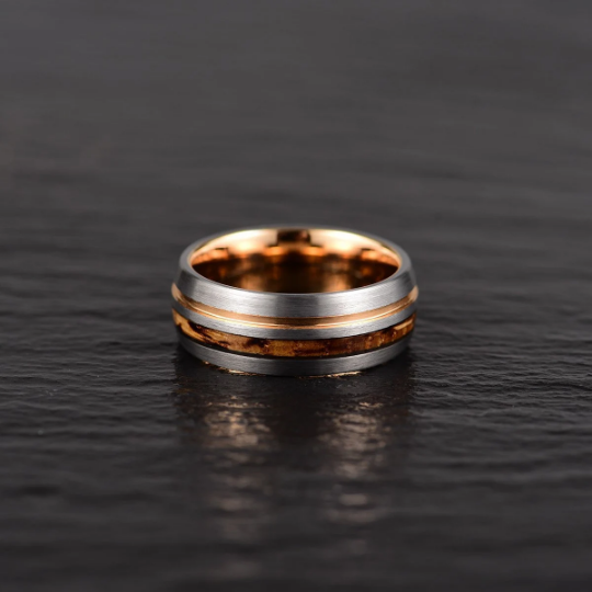 Whiskey Barrel Brushed Tungsten Men's Wedding Band 8MM - PRISTINE RINGS