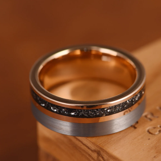 Two Tone Rose Tungsten Meteorite Men's Wedding Band 8MM