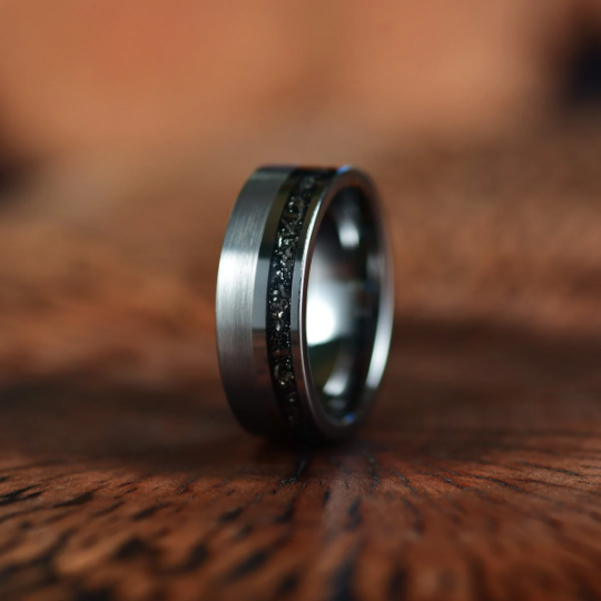 Two Tone Black Tungsten Meteorite Men's Wedding Band 8MM - PRISTINE RINGS