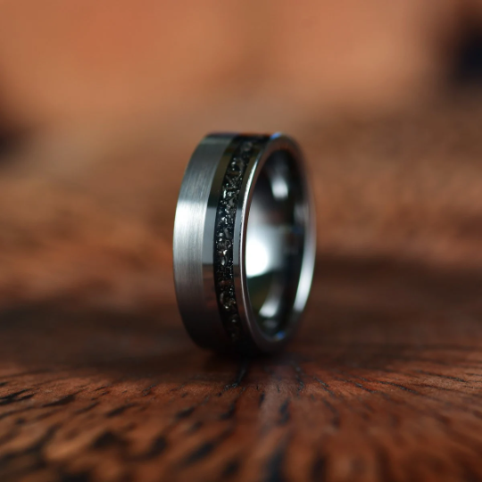 Two Tone Black Tungsten Meteorite Men's Wedding Band 8MM